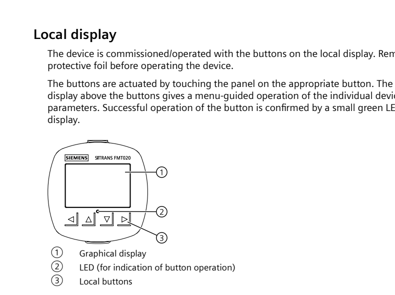 Local display và nút vận hành của transmitter Siemens SITRANS FMT020